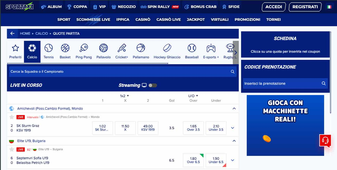 sportaza scommesse page